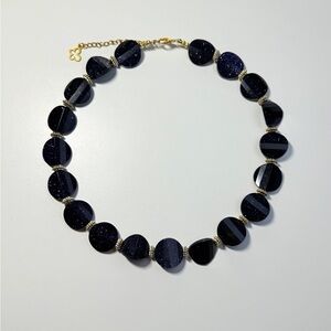 Midnight Blue Goldstone Necklace with Gold Accents – Sparkly Elegant Design